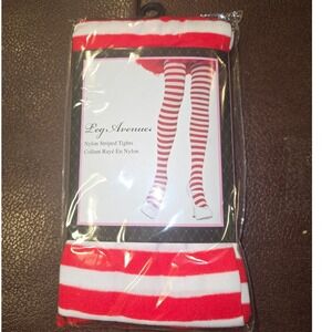 Leg Avenue 7100 Red White Striped Tights One Size Opaque Nylon‎ Costume Hosiery